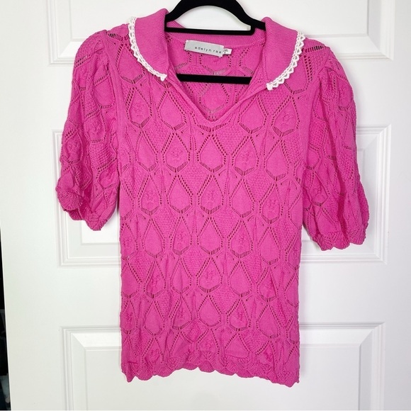 Boutique Delia Pointelle Knit Top in Fuchsia - Picture 2 of 9